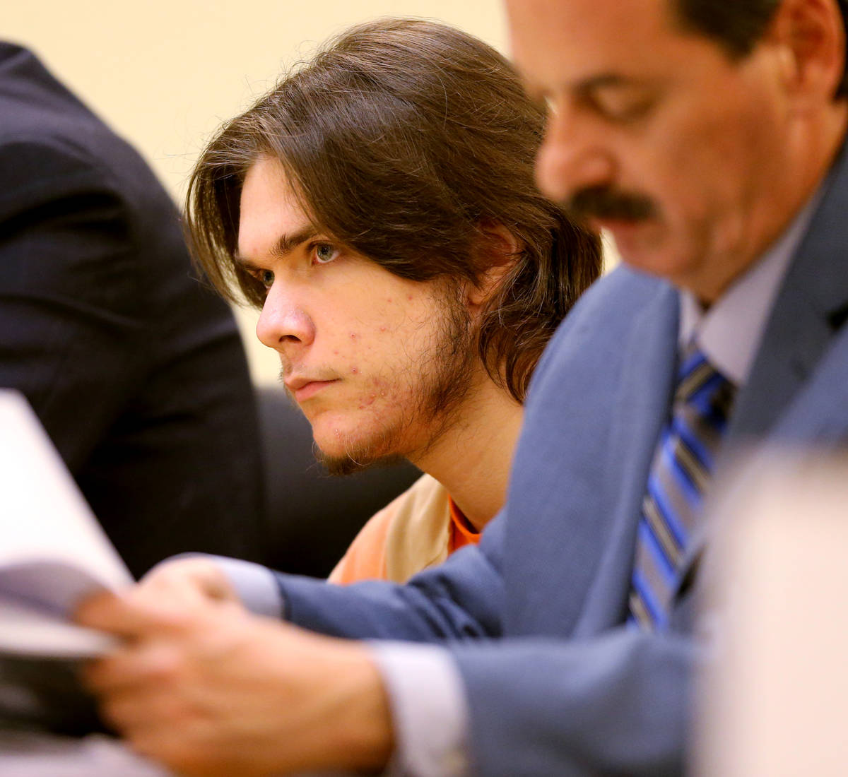 Michael Wilson, left, with his attorney Carl M. Joerger during a preliminary hearing in Pahrump ...