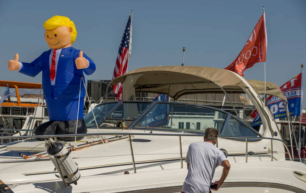 An inflatable President Donald Trump is ready to be viewed by others during the President Donal ...