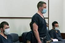 Benjamin Ames, center appears in a Henderson courtroom on Tuesday, Sept. 15, 2020. Ames is accu ...