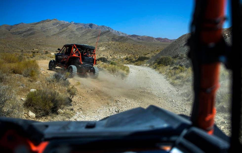 Honda Talons move along the miles of dirt trails at Adrenaline Mountain, which offers numerous ...