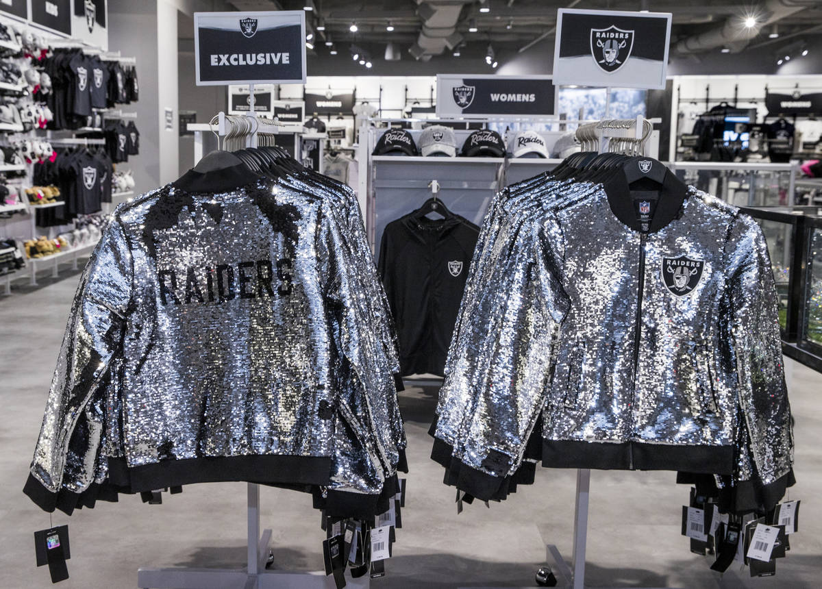 Sparkly jackets on sale at The Raider Image official team store inside of Allegiant Stadium on ...
