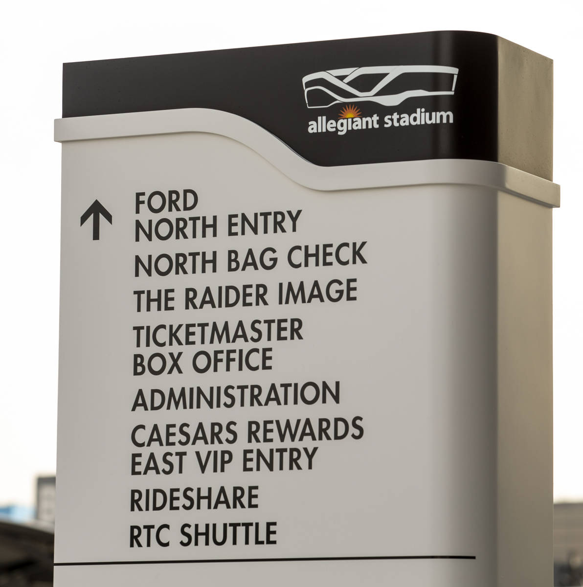 A directional post lists The Raider Image official team store and other significant spots insid ...