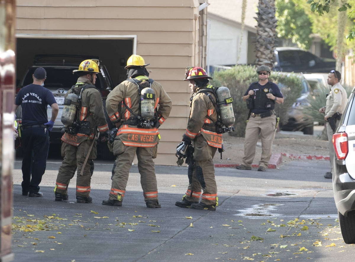 Las Vegas police and firefighters were on the scene of a reported explosion at a residence on 3 ...