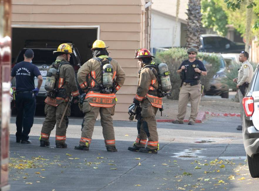 Las Vegas police and firefighters were on the scene of a reported explosion at a residence on 3 ...