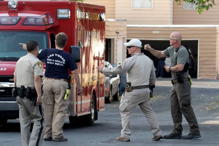 Las Vegas police and firefighters were on the scene of a reported explosion at a residence on 3 ...