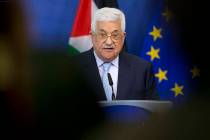 In this March 27, 2017, file photo, Palestinian President Mahmoud Abbas speaks during a new con ...