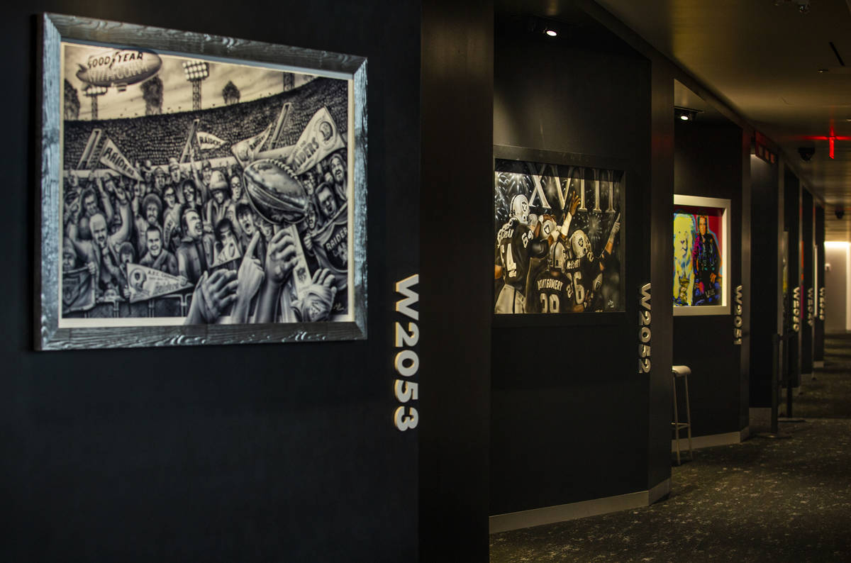 A suites level at Allegiant Stadium features many commissioned art works on Friday, Sept. 18, 2 ...