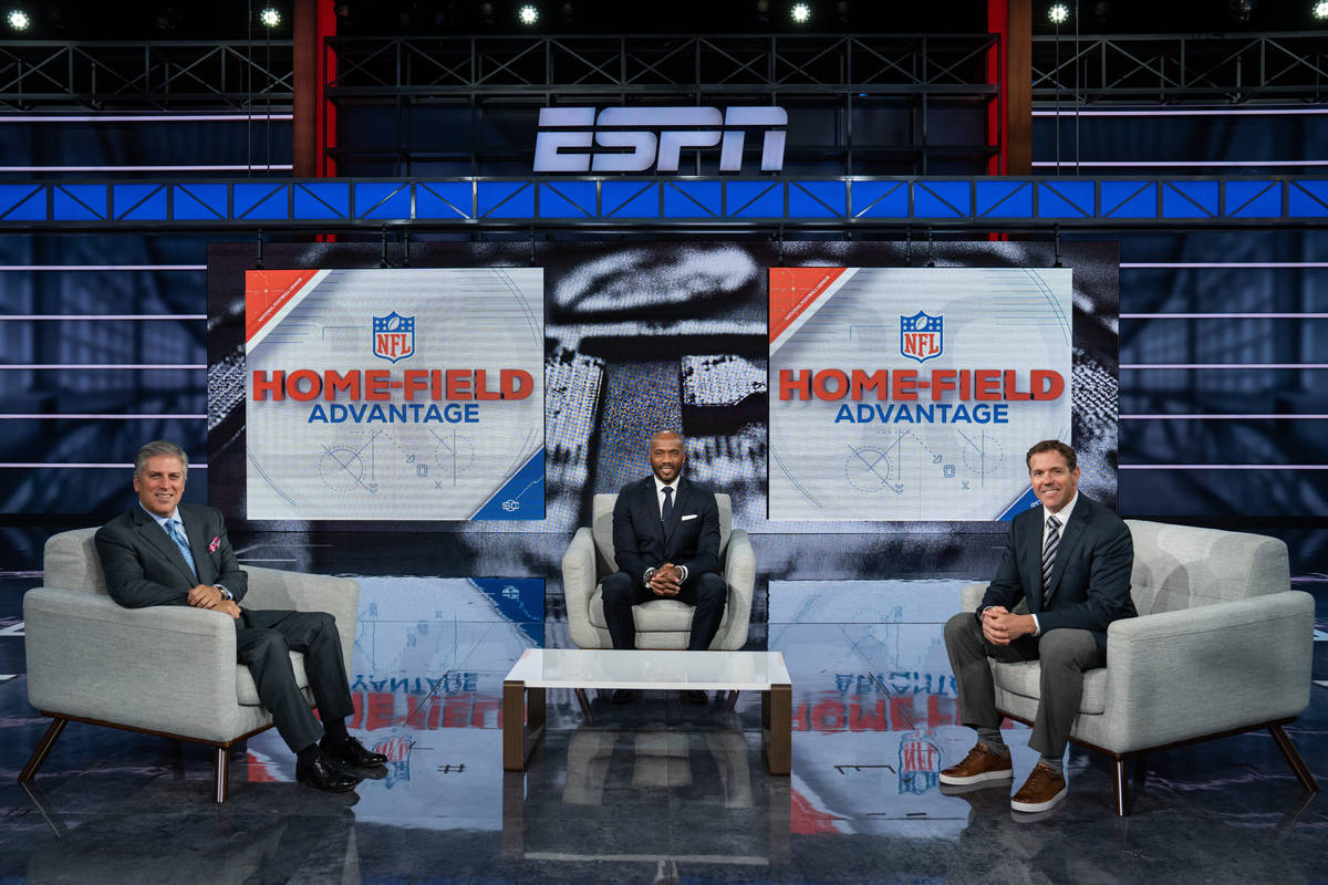 Bristol, CT - September 2, 2020 - Studio W: Steve Levy (l), Louis Riddick and Brian Griese on t ...