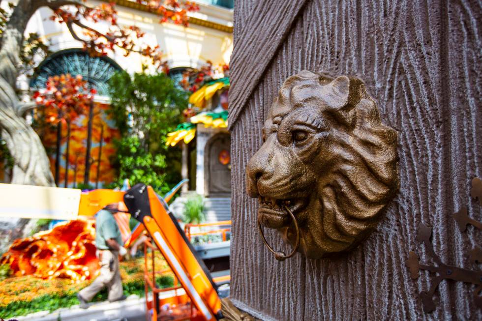 A lion is part of the "Into the Woods" fall display at the Bellagio Conservatory and Botanical ...