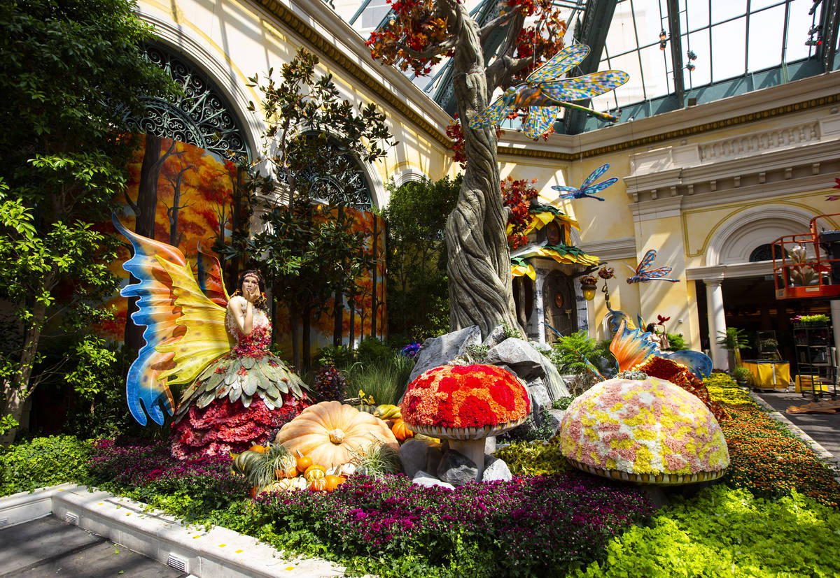 A fairy and dragonflies are seen in the "Into the Woods" fall display at the Bellagio Conservat ...