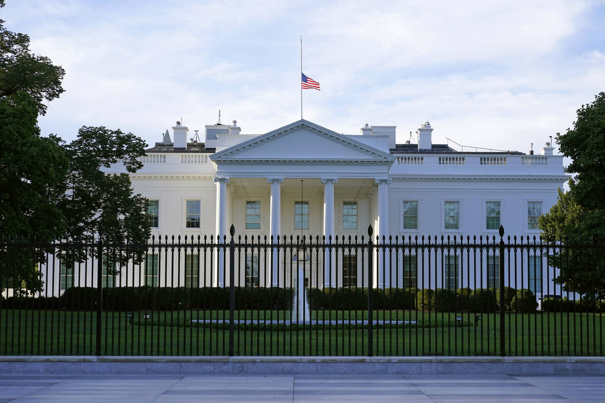An American flag flies at half-staff over the White House in Washington, Saturday, Sept. 19, 20 ...