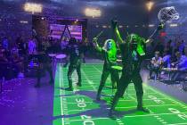 The ambient drumline halftime performance at The Portal at Area15 is shown during the Portal at ...
