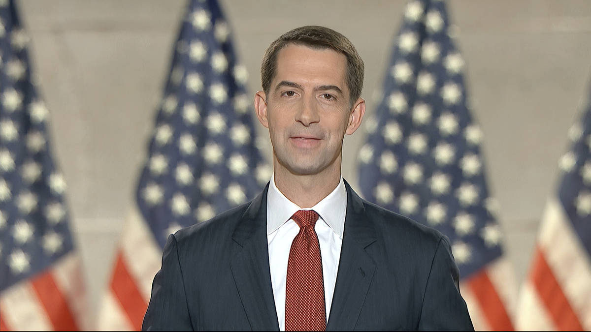 In this image from video, Sen. Tom Cotton, R-Ark., speaks from Washington, during the fourth ni ...