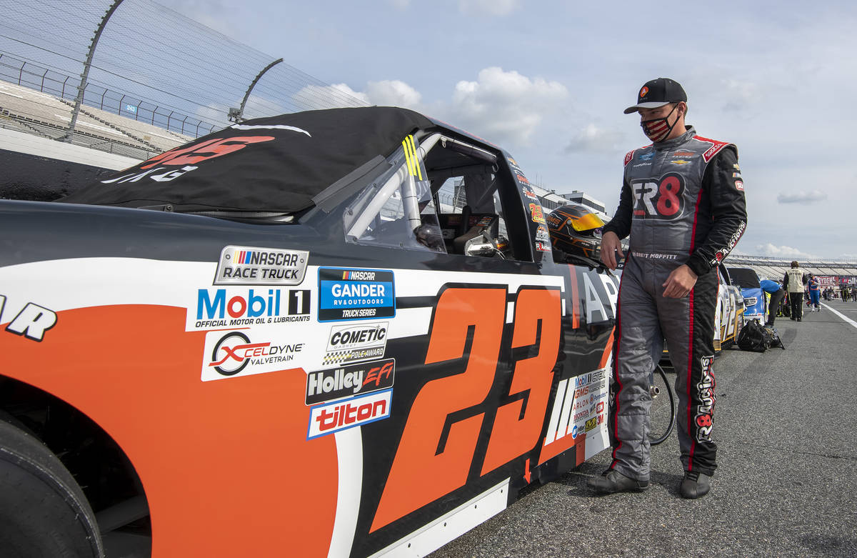 Brett Moffitt (23) before the start of a NASCAR Truck Series race at Dover International Speedw ...