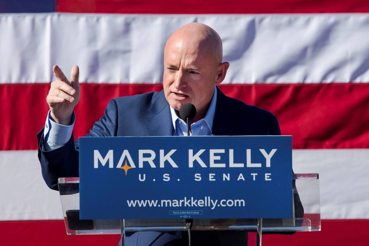 Former astronaut Mark Kelly speaks during his U.S. Senate campaign kickoff event in Tucson, Ari ...