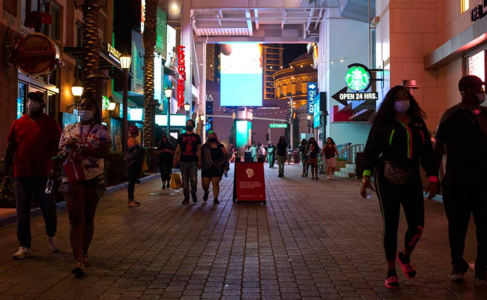 The Linq Promenade is quiet despite bars reopening for the first time in months on Monday, Sept ...
