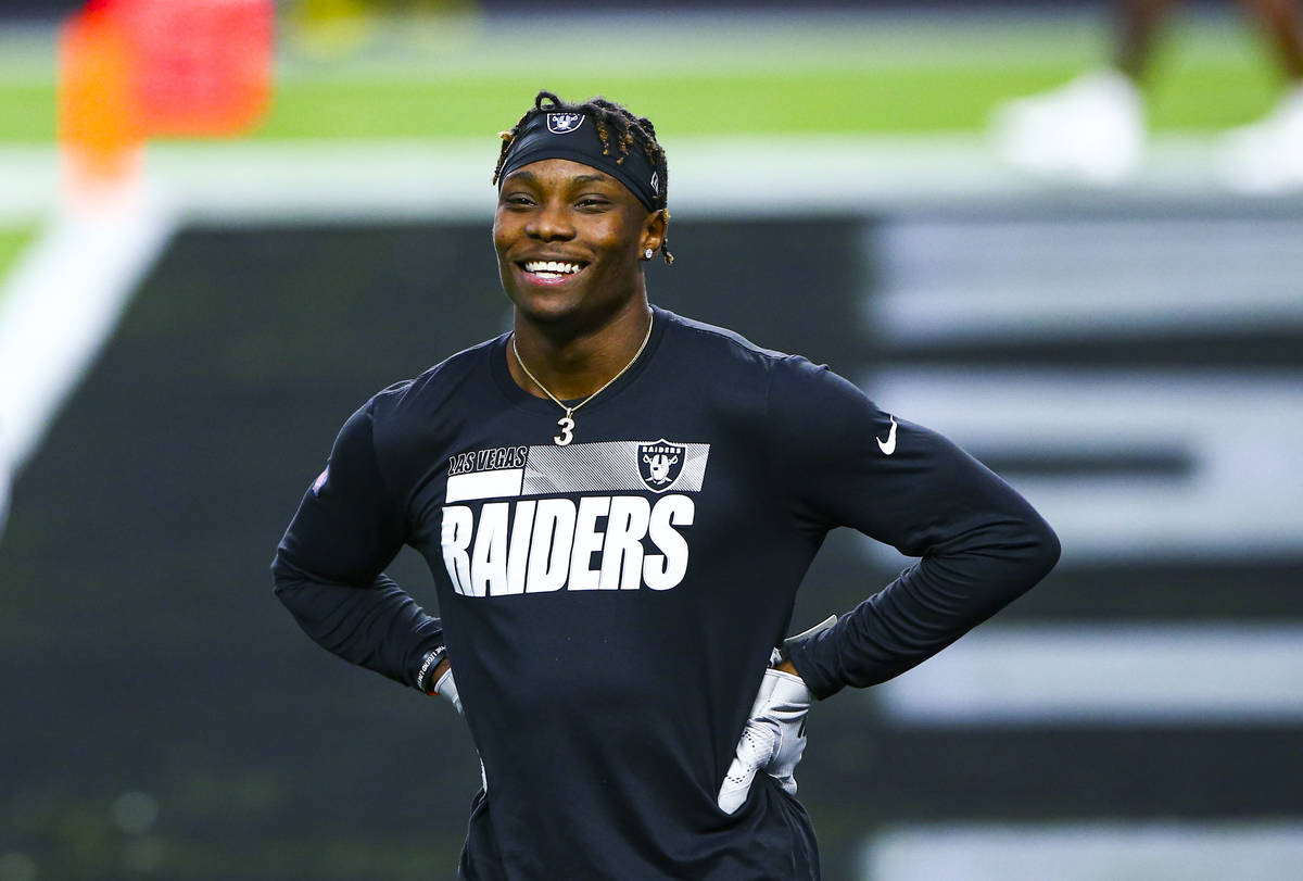 Las Vegas Raiders wide receiver Henry Ruggs III warms up before the Raiders' home opening NFL&# ...