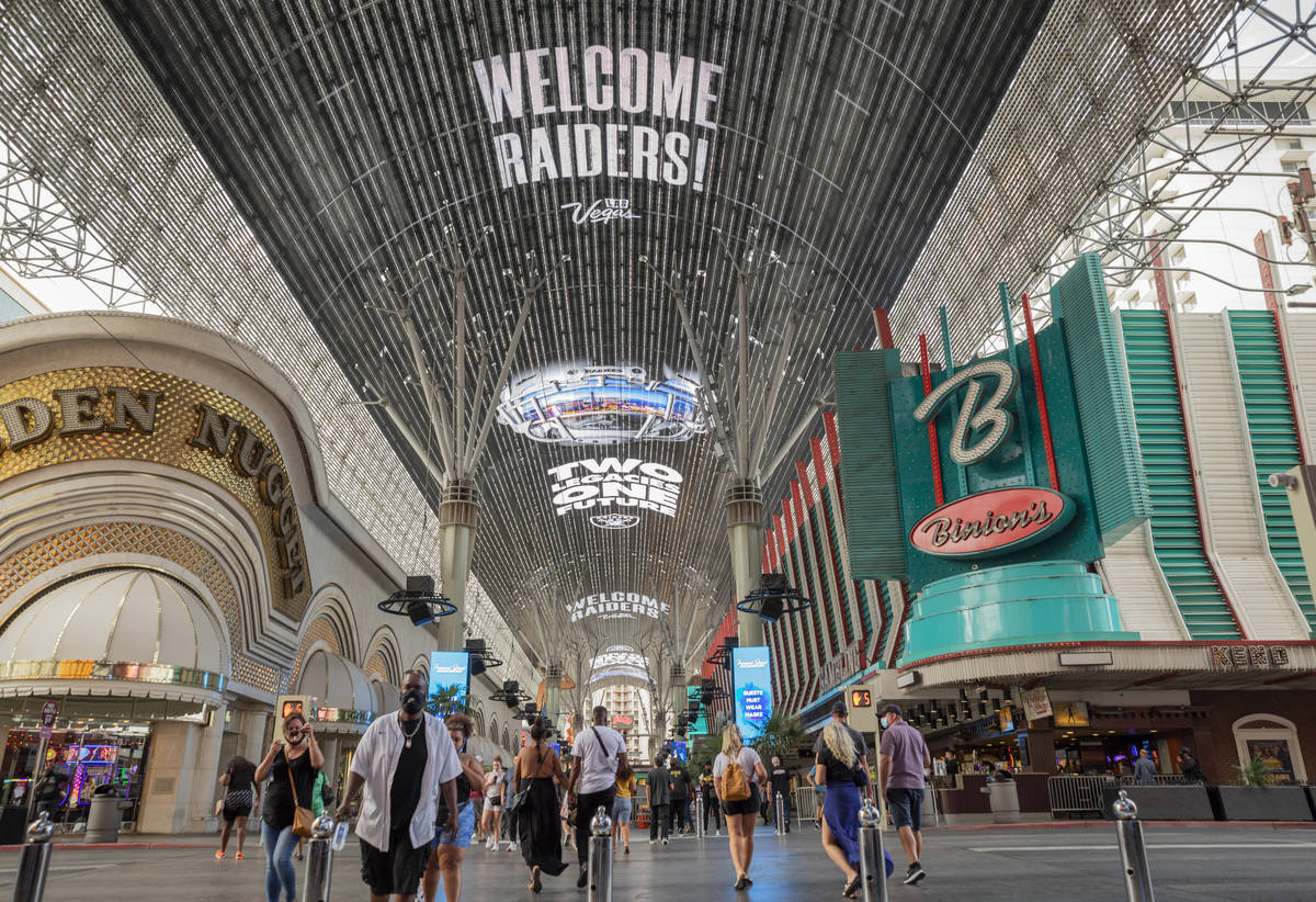 The Viva Vision Canopy welcomes Raiders on the Fremont Street Experience in downtown Las Vegas ...