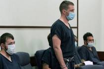 Benjamin Ames, center, appears in a Henderson courtroom on Tuesday, Sept. 15, 2020. Ames is acc ...