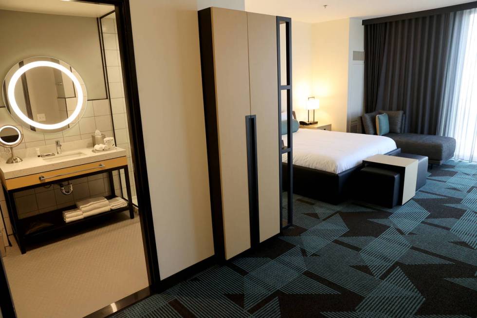 A studio suite in the 495-room Gallery Tower at the Downtown Grand in Las Vegas Tuesday, Sept. ...