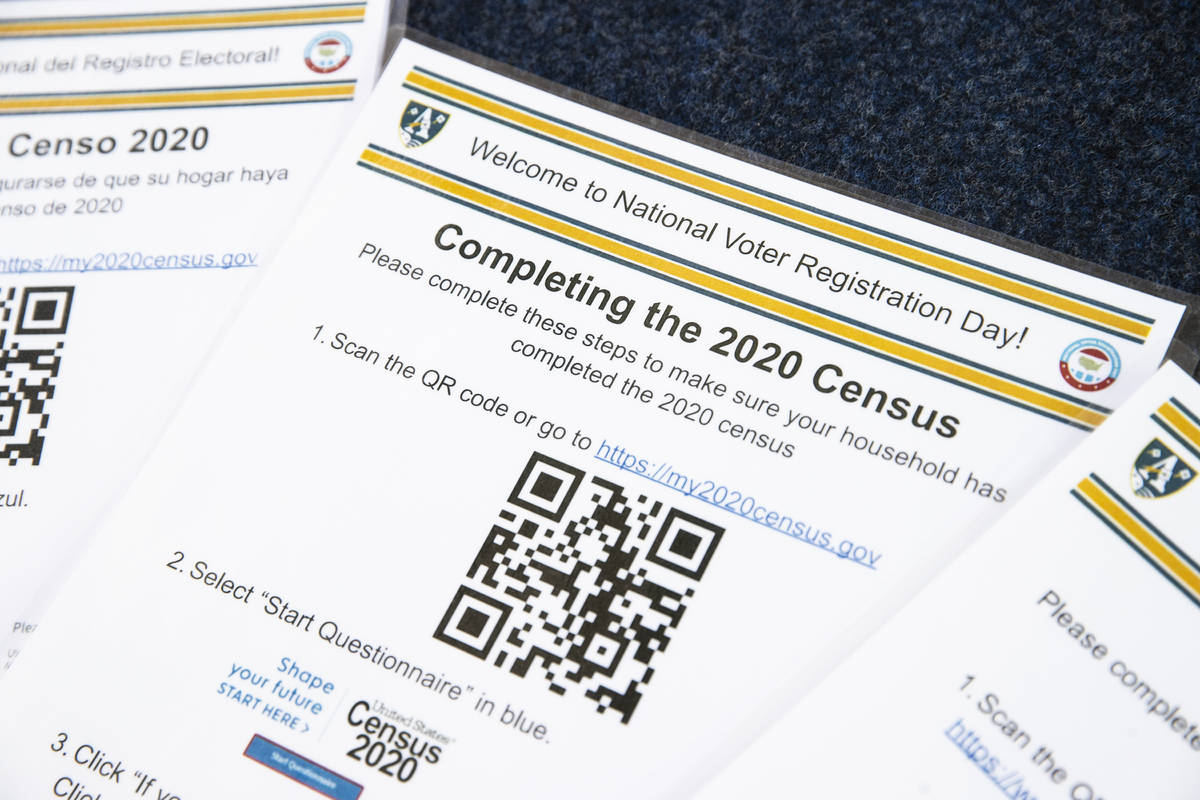 Census forms at a vote drive as part of National Voter Registration Day on Tuesday, Sept. 22, 2 ...
