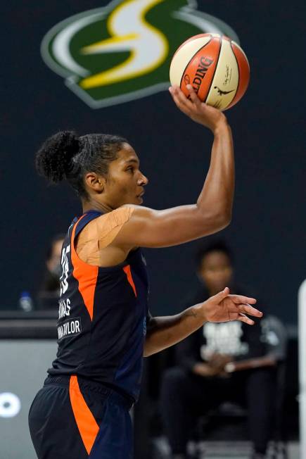 Connecticut Sun forward Alyssa Thomas (25) shoota against the Las Vegas Aces during the second ...