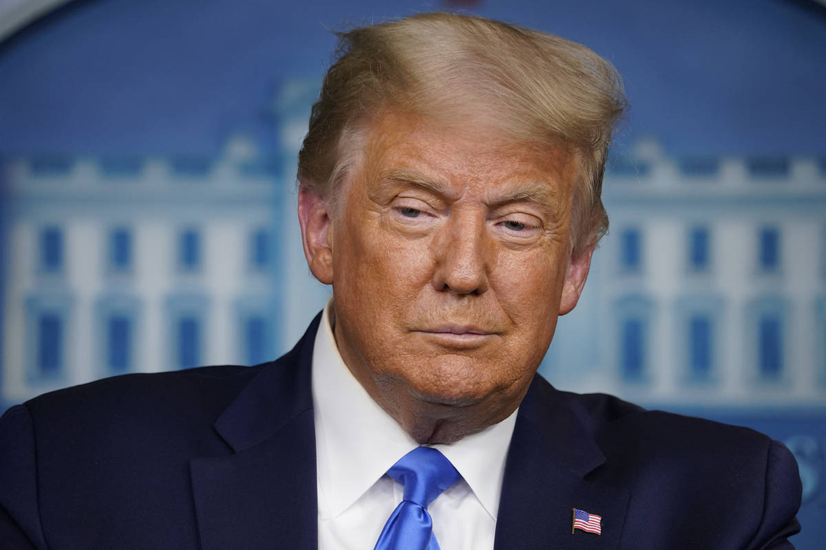 President Donald Trump speaks during a news conference in the James Brady Press Briefing Room o ...