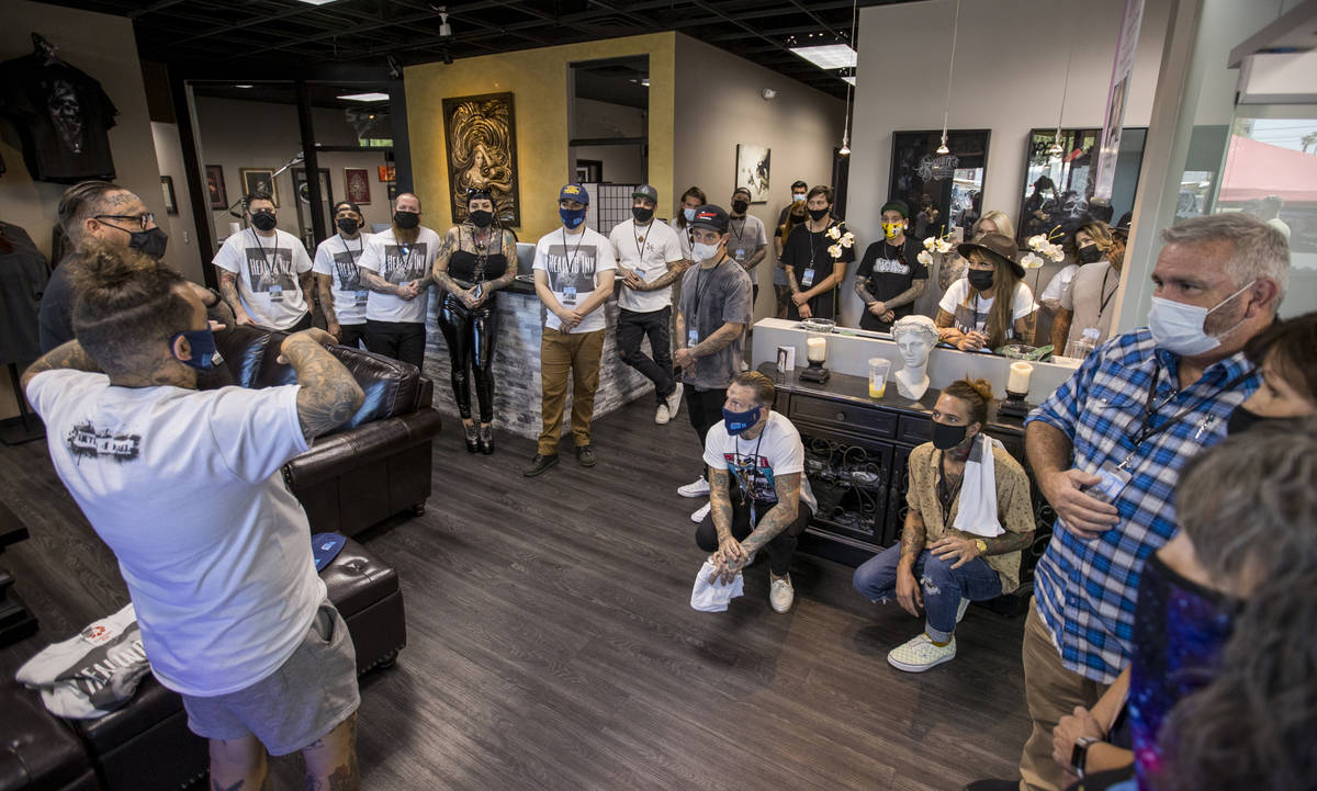 Tattoo artists meet before Route 91 shooting survivors and first responders arrive to receive f ...