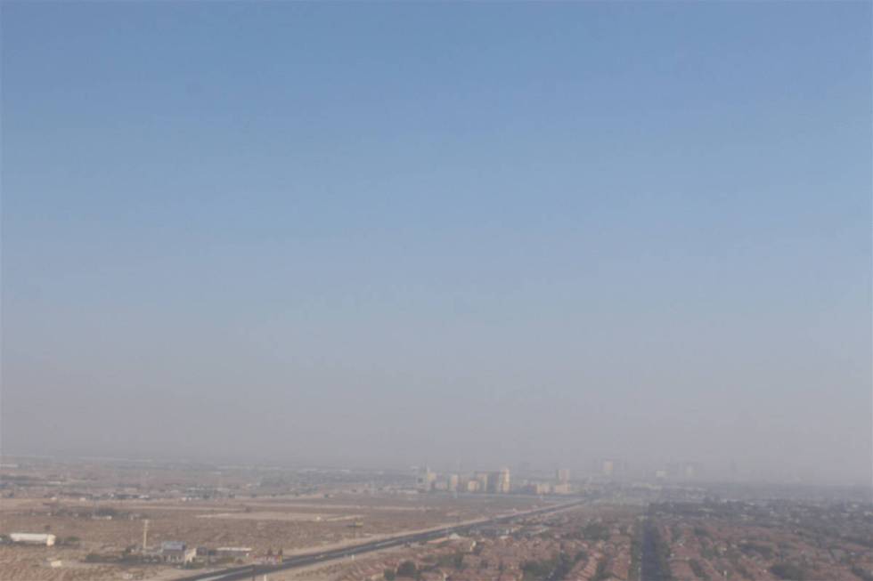 Haze and smoke clouds the Las Vegas sky as seen from the M Resort at the south end of the Las V ...