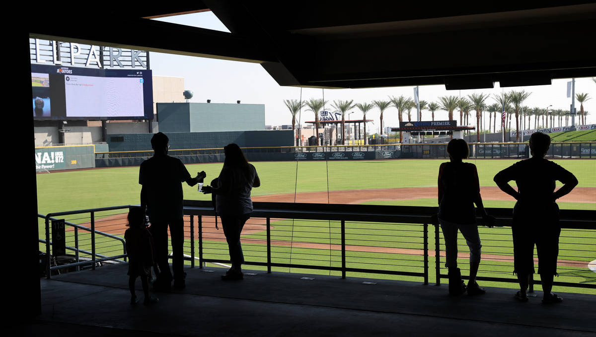 Fans prepare for a tour of Las Vegas Ballpark in Summerlin Friday, Sept. 25, 2020. Home of the ...