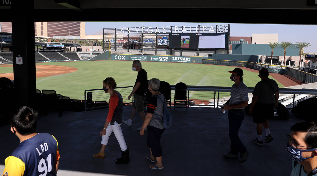 Fans take a tour of Las Vegas Ballpark in Summerlin Friday, Sept. 25, 2020. Home of the Las Veg ...