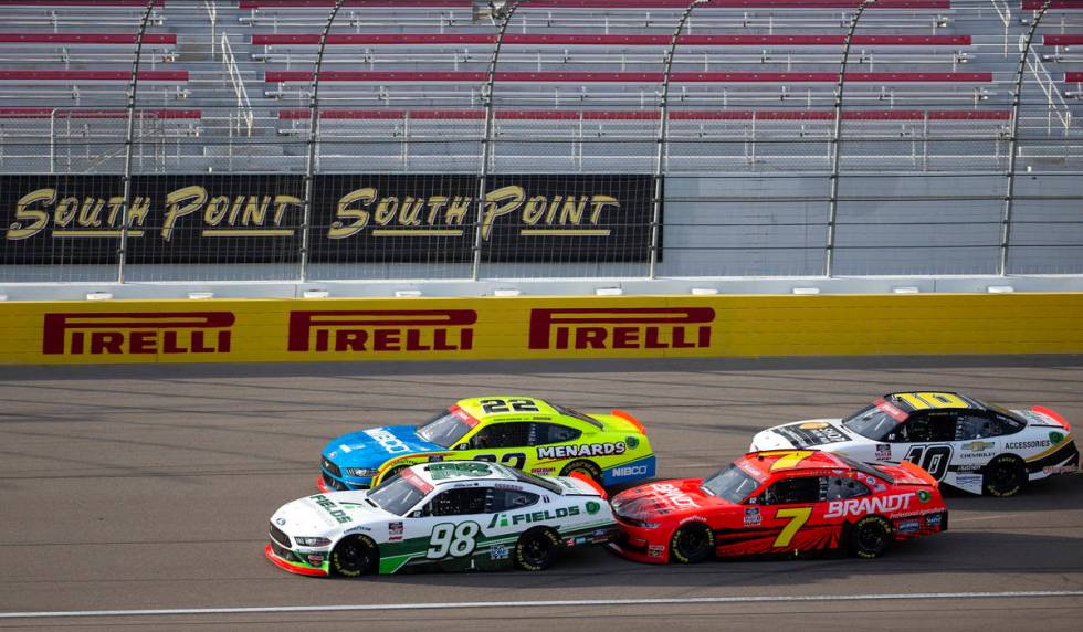 Chase Briscoe (98) bumped by Justin Allgaier (7) during the NASCAR Xfinity Series auto race at ...