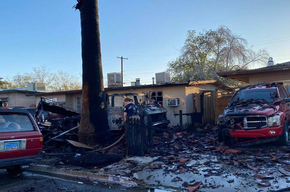 A fire in a recreation vehicle also damaged two homes and another vehicle near West Decatur Bou ...