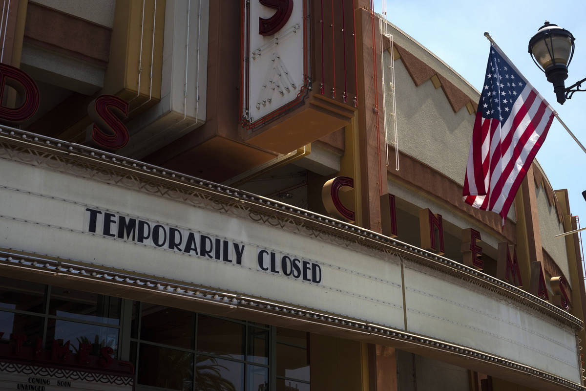 A movie theater is seen closed due to the coronavirus pandemic Thursday, July 2, 2020, in Brea, ...