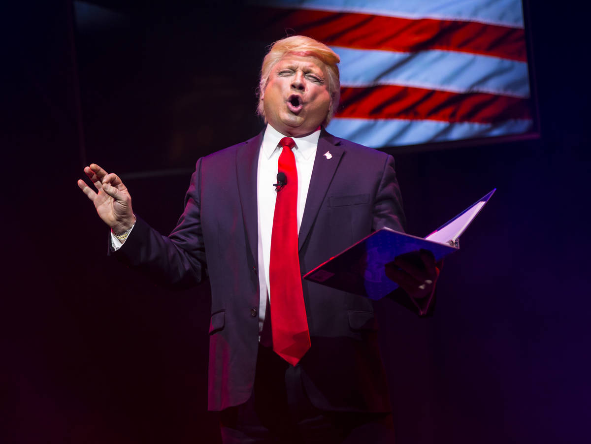 John Di Domenico performs as President Donald Trump during a dress rehearsal of "Ester Gol ...