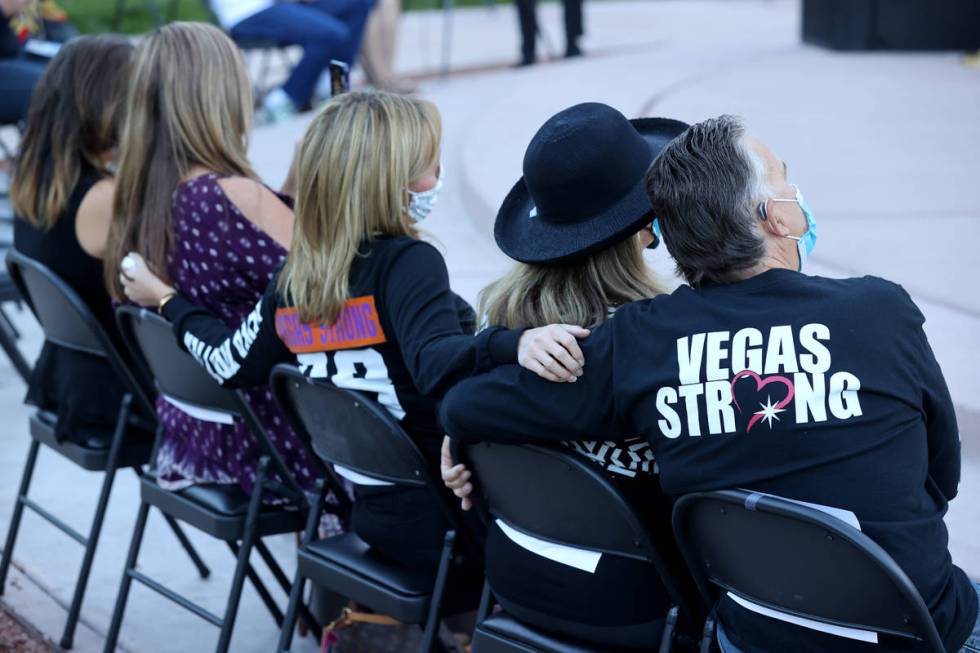 Chris Davis, right, of Las Vegas whose daughter Neysa Tonks was killed in the Route 91 Harvest ...