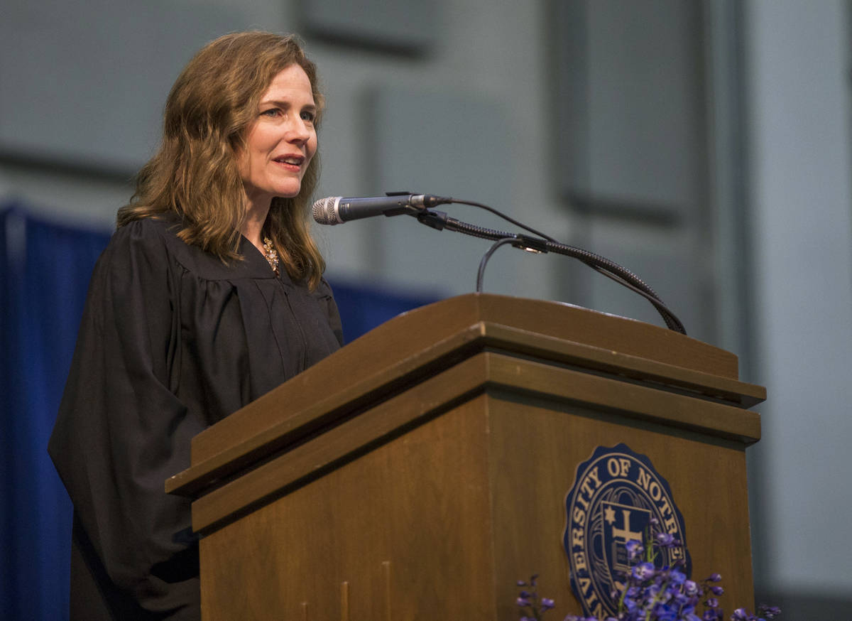 FILE - In this May 19, 2018, file photo, Amy Coney Barrett, United States Court of Appeals for ...