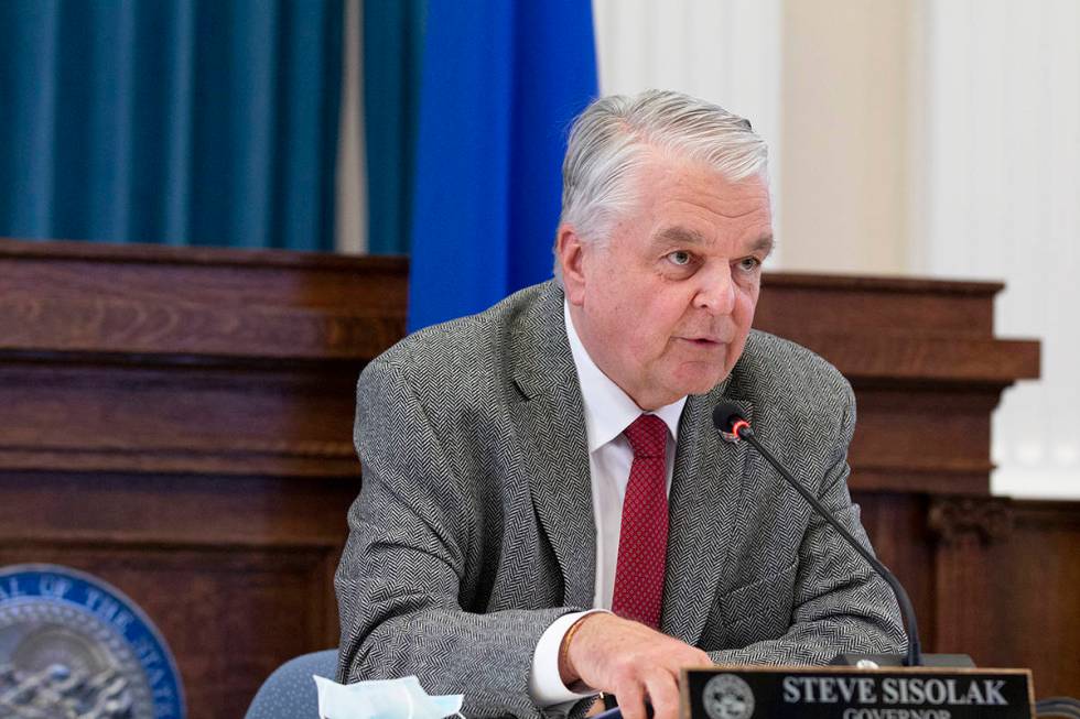 Gov. Steve Sisolak speaks to reporters. (Colton Lochhead/Las Vegas Review-Journal)