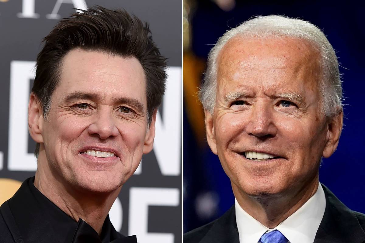 Jim Carrey, left, and former vice president Joe Biden (The Associated Press)