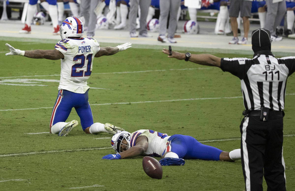 Buffalo Bills free safety Jordan Poyer (21) and Buffalo Bills cornerback Josh Norman (29) celeb ...