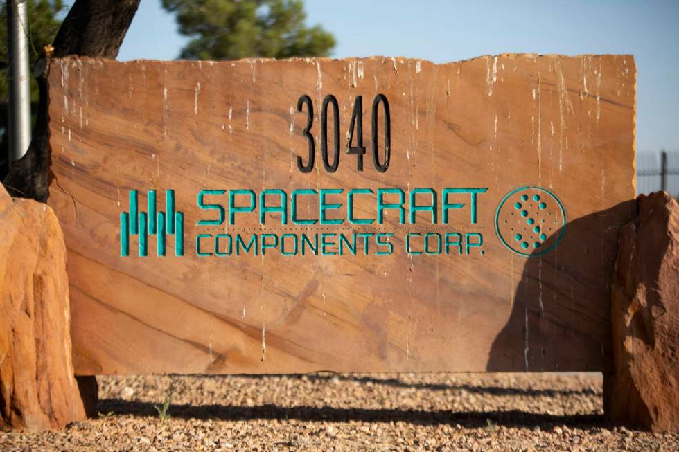 The sign in front of Spacecraft Components Corp. on Tuesday, Oct. 6, 2020, in Las Vegas. State ...