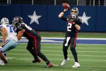 Dallas Cowboys defensive tackle Trysten Hill (72) rushes as Atlanta Falcons offensive guard Chr ...