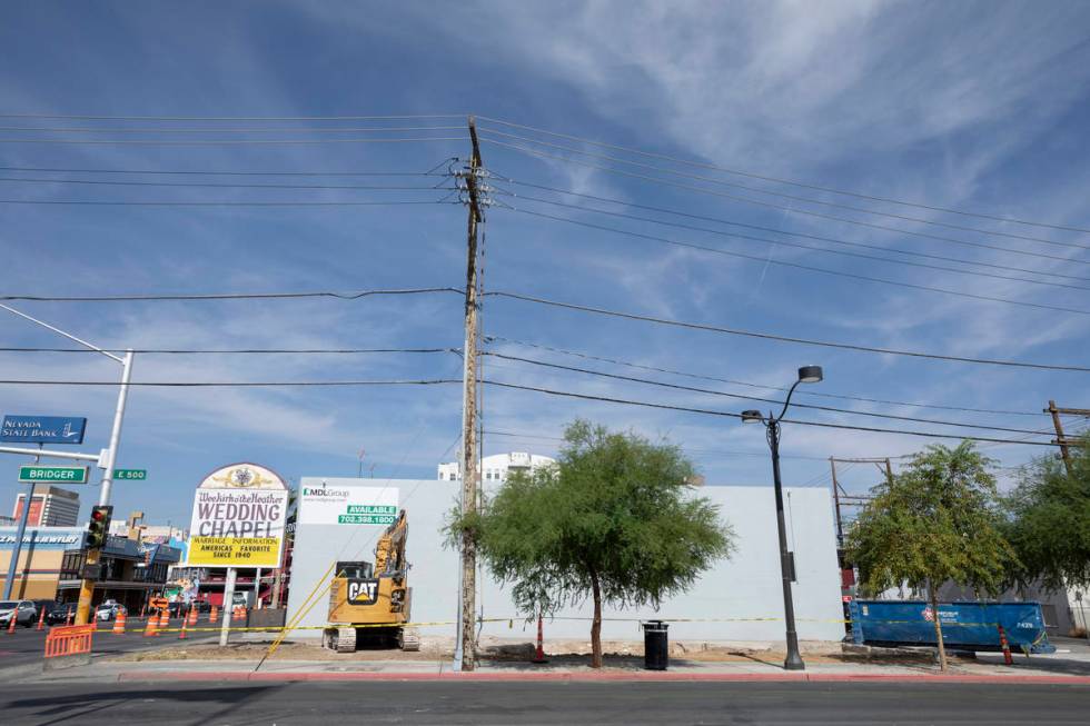 The Wee Kirk Wedding Chapel is seen demolished, in downtown Las Vegas on Monday, Oct. 5, 2020. ...
