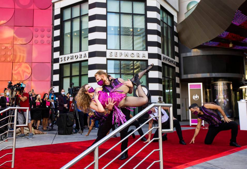 Dancers perform to mark the reopening of the Planet Hollywood Resort in Las Vegas on Thursday, ...