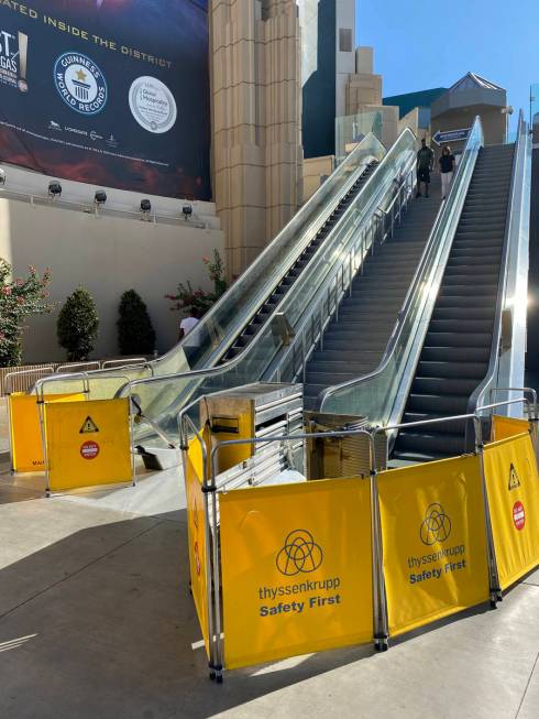 Escalators are closed for the pedestrian bridge between MGM Grand and Tropicana Las Vegas on th ...