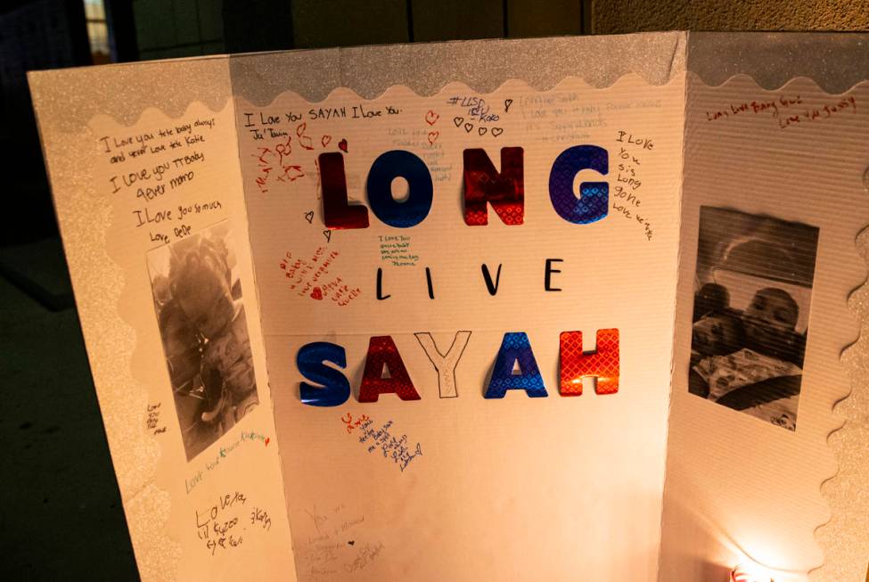 Messages left in memory of 1-year-old Sayah Deal in Las Vegas on Tuesday, Oct. 6, 2020. Deal di ...
