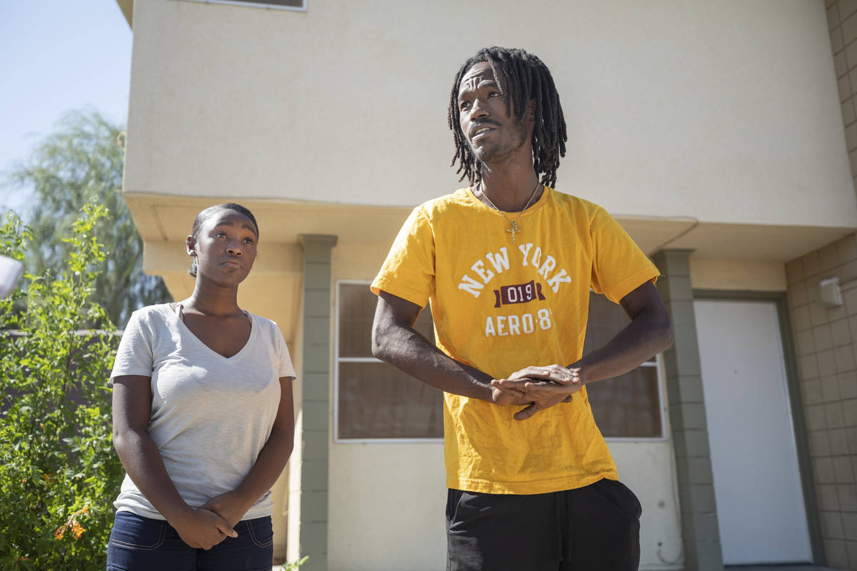 Alaijzha Shields, 14, left, and Darius Jones, 26, outside of their home on Oct, 6, 2020, give t ...