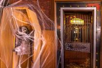 Halloween decorations about in the sitting room at the Mizpah Hotel in Tonopah, Nevada, on Wedn ...