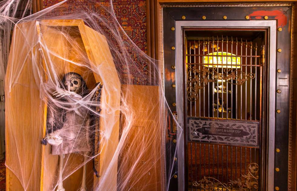 Halloween decorations about in the sitting room at the Mizpah Hotel in Tonopah, Nevada, on Wedn ...