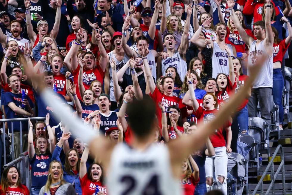 Gonzaga Bulldogs fans cheer during the first half of the West Coast Conference tournament champ ...